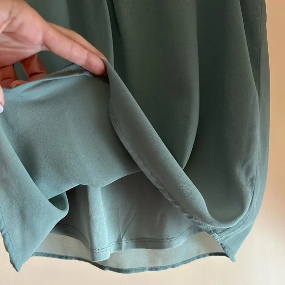 Monteau LA Sage Green Ruffle Sleeveless Blouse | Women S | Sheer Yoke Flowy Top - Picture 6 of 7